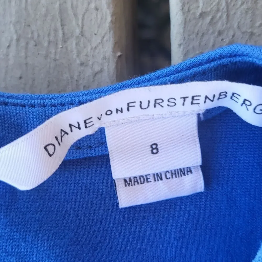 Diane von Furstenberg Blue Ivana Short-Sleeve Ponte Full-Skirt Dress Blue Size 8